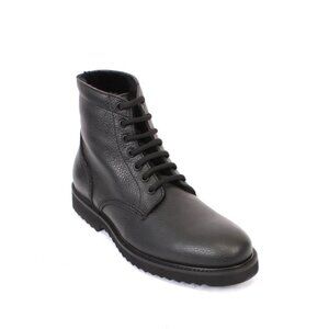Giovanni Conti 7656 Black Leather Sheepskin Fur Lace-Up Ankle Boots